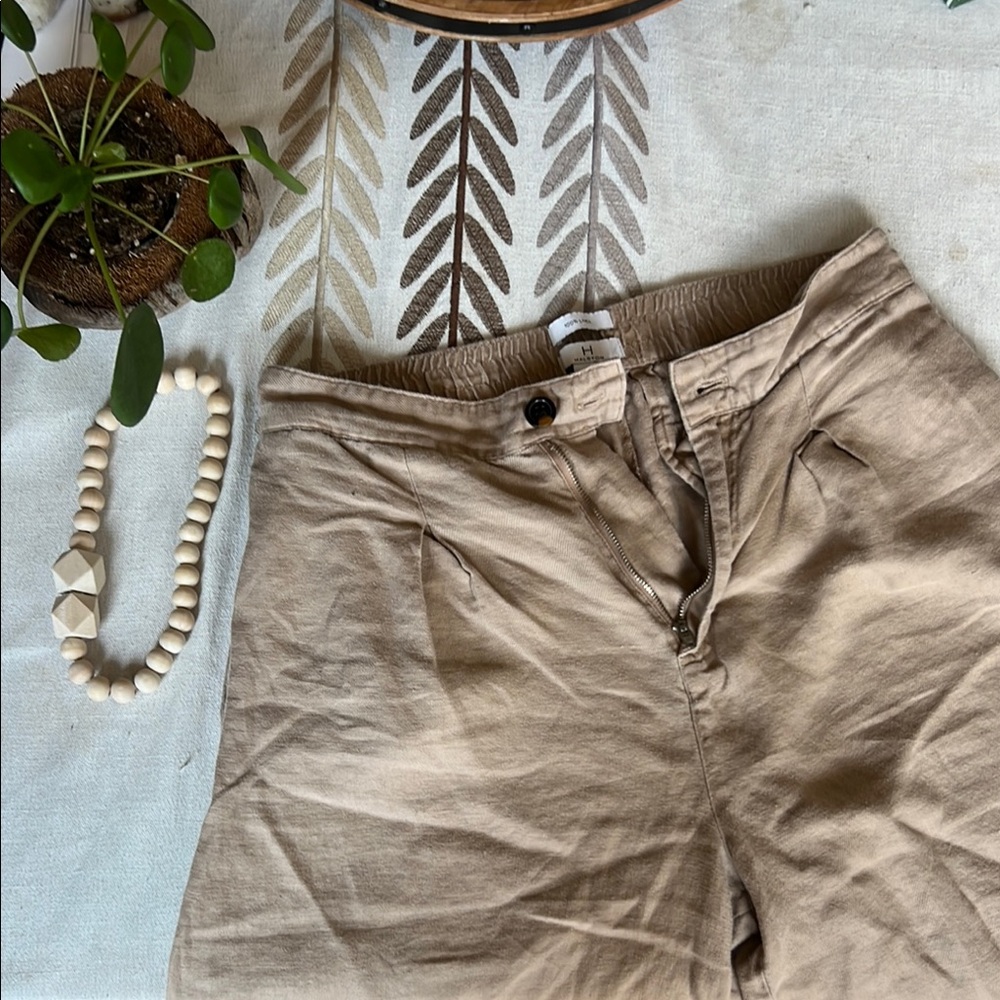 Halston Tan 100% Linen Pants